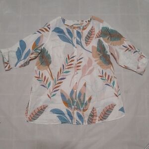 Cynthia Rowley 100% Linen Button Up Rolled Sleeve 1X